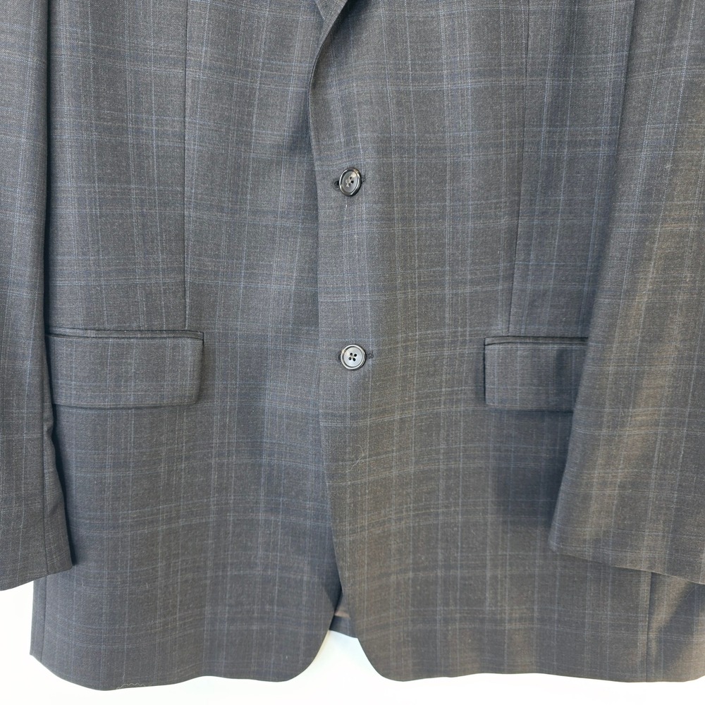 Calvin Klein Wool Blazer Men's 42R Windowpane Pattern Two Button Style Dark Grey - Picture 13 of 15